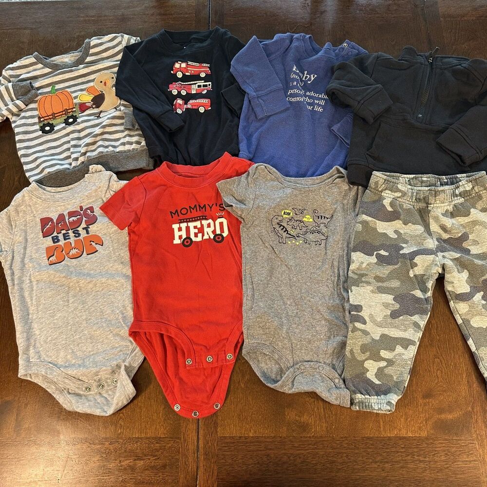 Lot Of 18M Boys Clothes 5 Pairs 18M Jumpers, Camo Pants, Two Shirts Carters etc